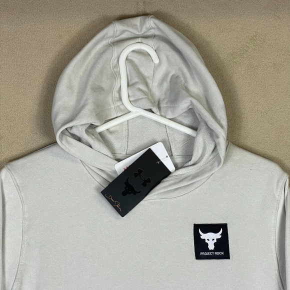 Under Armour Hoodie Youth Extra Large Off White Project Rock Pullover Mens NWT - Picture 2 of 15